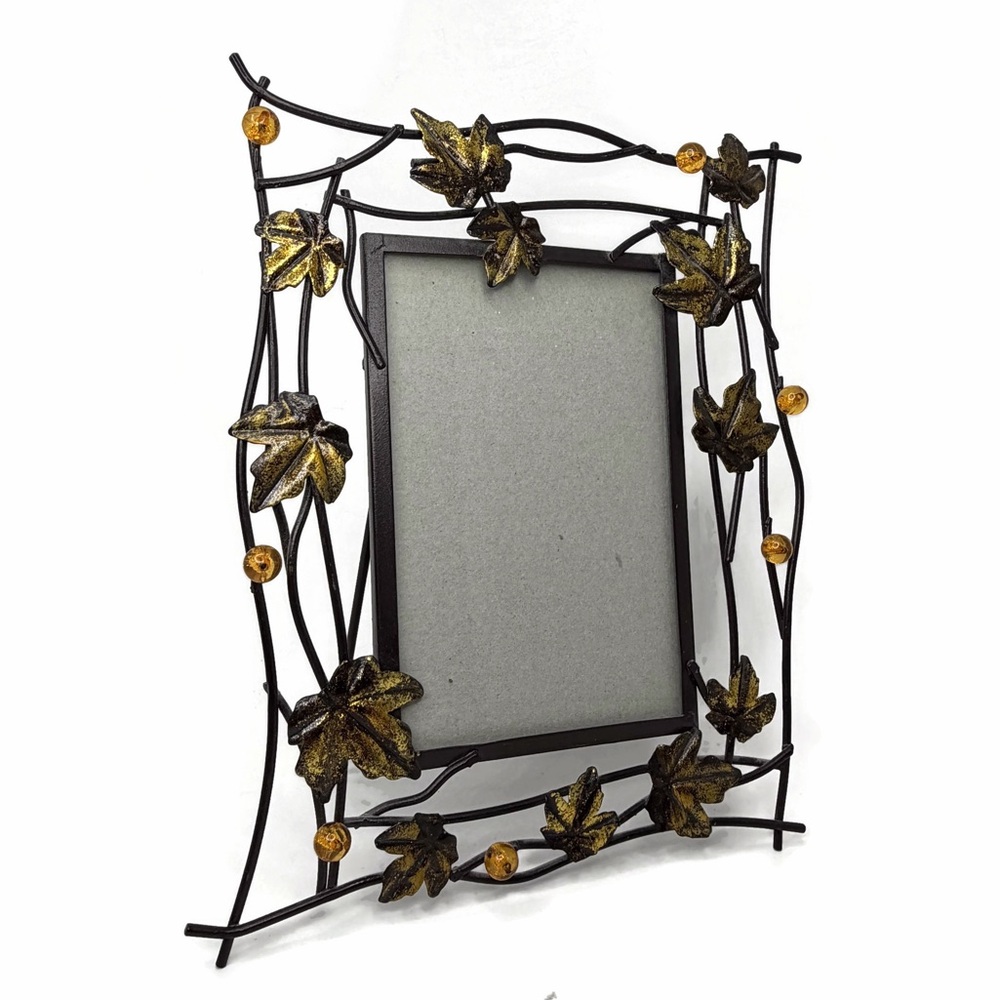 Rusting Metal Gold Black Leaves with Beads Picture Frame